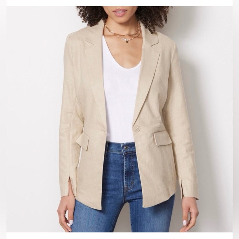 Evereve Brick Lane Linen Blend Tan Tailored Boss Blazer Classic Workwear Size XL